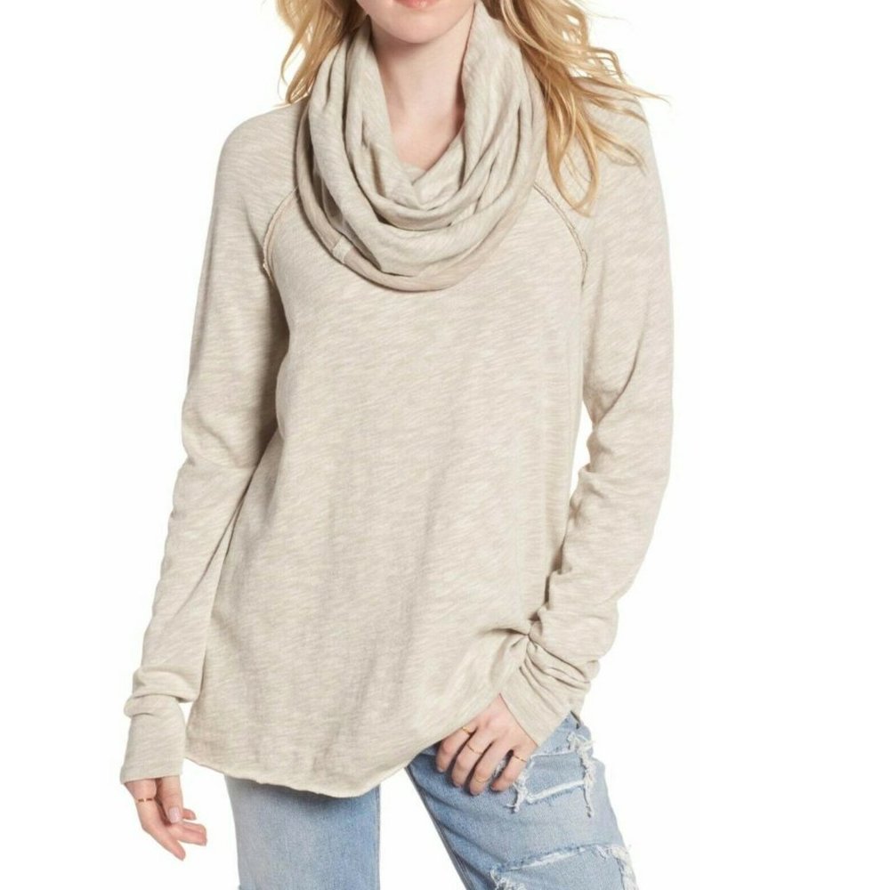 NWT Fee People FP Beach Cocoon Cowl Neck Pullover Cotton Sweatshirt XS/S